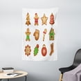 thumbnail image 1 of Gingerbread Man Tapestry, Various Biscuits in Different Shapes Delicious Bakery Goodies, Wall Hanging for Bedroom Living Room Dorm Decor, 40W X 60L Inches, Pale Brown Green Red, by Ambesonne, 1 of 2