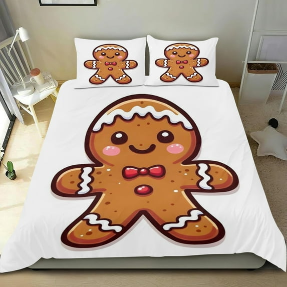 Gingerbread Man Themed Bed Sheet Set Three Piece Set 53x79 Inches Comfortable And Skin Friendly Unique Design Creating A Star Studded Night