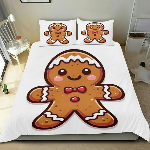 Gingerbread Man Themed Bed Sheet Set Three Piece Set 53x79 Inches Comfortable And Skin Friendly Unique Design Creating A Star Studded Night