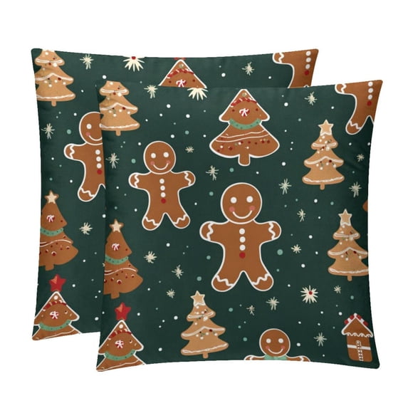 Gingerbread Man Throw Pillow Inserts Set Covers of 2 Decorative Velvet Throw Pillows with Unique Patterns - 16x16, 18x18, 20x20 Inches for Home Decor and Gifts