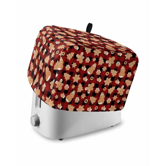 Gingerbread Man Toaster Cover 2 Slice, Small Kitchen Appliance Covers, Christmas Red Black Buffalo Plaid Xmas Toaster Oven Cover with Loop, Bread Machine Cover Polyester Dust Cover Protection