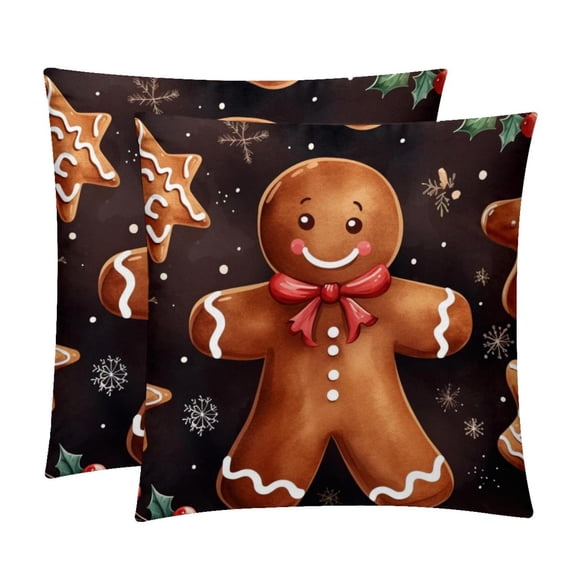 Gingerbread Man with Unique Patterns - Set of 2 for Pillows Covers - Available in 16x16, 18x18, 20x20 Inches - Great for Throw Pillow Covers - Versatile for Various Occasions