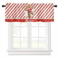 Gingerbread Man Valances for Windows Christmas Cute Red Striped Merry Funny Rod Pocket Curtain Valance Window Treatment Short Curtains for Kitchen Living Room, 58"x16"