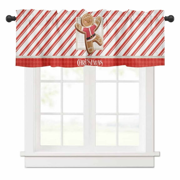 Gingerbread Man Valances for Windows Christmas Cute Red Striped Merry Funny Rod Pocket Curtain Valance Window Treatment Short Curtains for Kitchen Living Room, 58"x16"