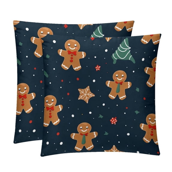 Gingerbread Man Velvet Throw Covers Pillows with Unique Patterns - Set of 2 Decorative Pillow Inserts in 16x16, 18x18, 20x20 Inches for Home Decor and More