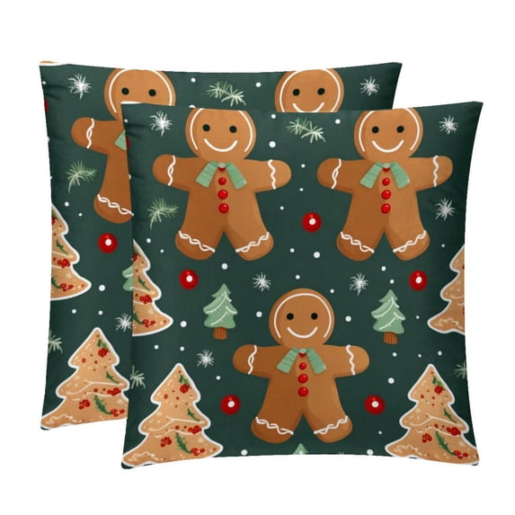 Gingerbread Man Velvet Throw Pillow Covers Set of 2 - 16x16, 18x18, 20x20 Inches - Unique Patterns - Bed Pillow Inserts Included for Various Occasions