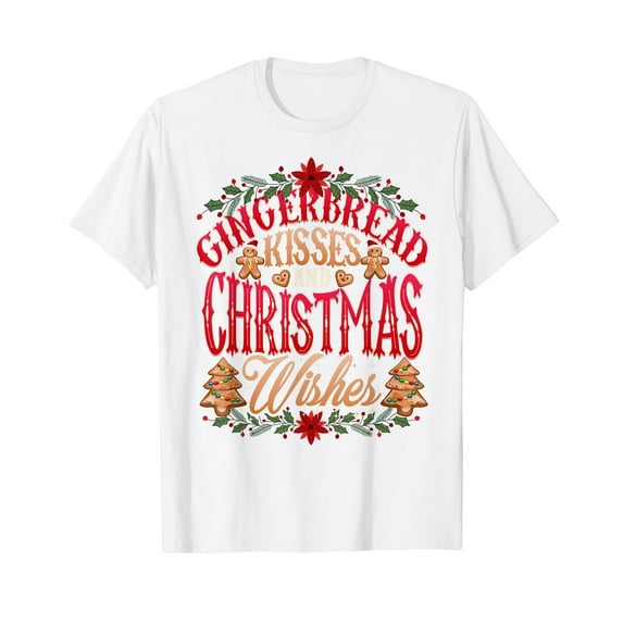 Gingerbread Man Winter Kisses Christmas Wishes Cookie Baking T-Shirt White Tee
