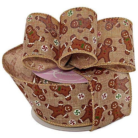 Gingerbread Man Wired Christmas Ribbon - 2 1/2" x 10 Yards, Wreath, Gifts