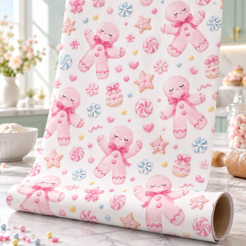 Wrapping Paper Man Gingerbread Man Wrapping Paper Pink Christmas Design Paper Gift Wrap ...