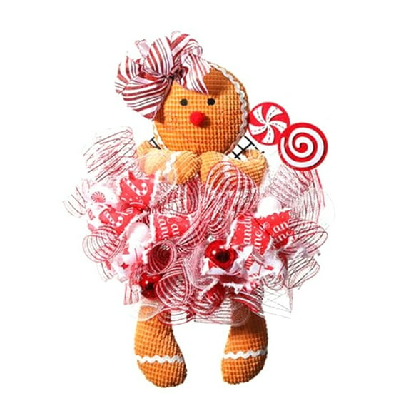 Gingerbread Man Wreath Cute Gingerbread Boy Front Door Wreath Stuffed Garland Ornament Decorations for Wall Window A,1 x Decorations
