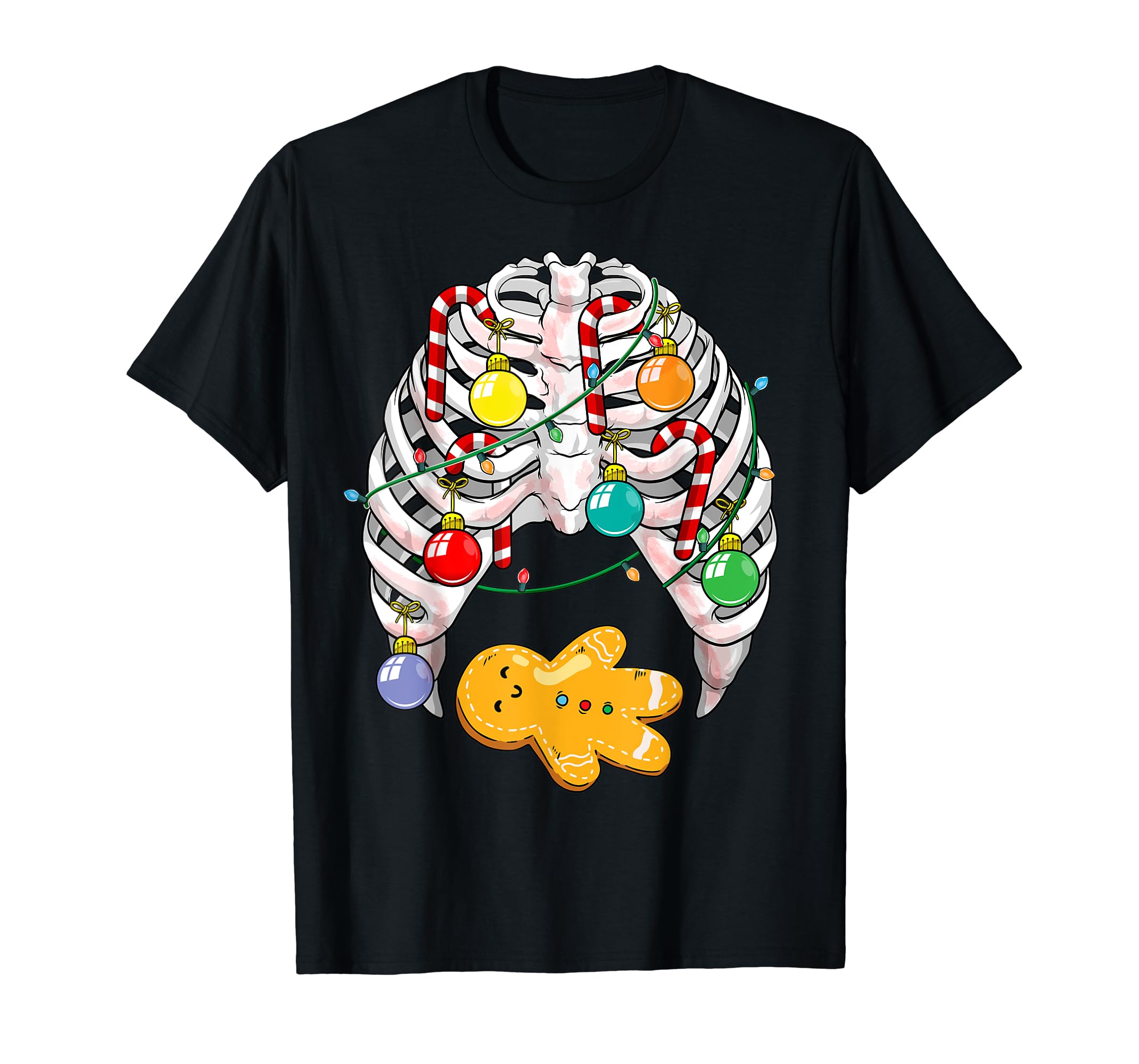Gingerbread Man XRay Skeleton Bones Christmas Tree Lights TShirt