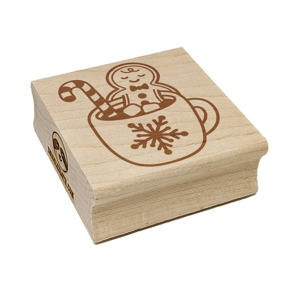 Gingerbread Man in Hot Cocoa Square Rubber Stamp Stamping Scrapbooking Crafting - Large 2.75in