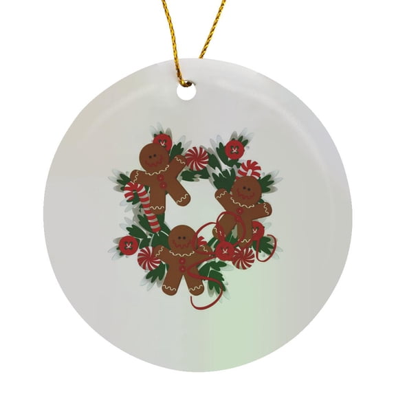 3drose, Gingerbread Men Christms Wreath, Circle Porcelain Ornament