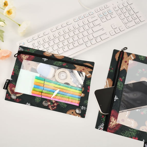 Gingerbread Men Leaves 2 Pack Pencil Pouches Zipper Pencil Case 3 Ring Pencil Pouch Cosmetic Bag