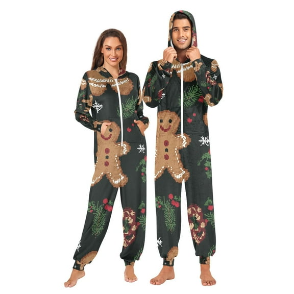 Gingerbread Men Leaves Adult Unisex Onesie Pajamas Slim Fit One Piece Suit Pjs Sleepwear Pajama Jumpsuit