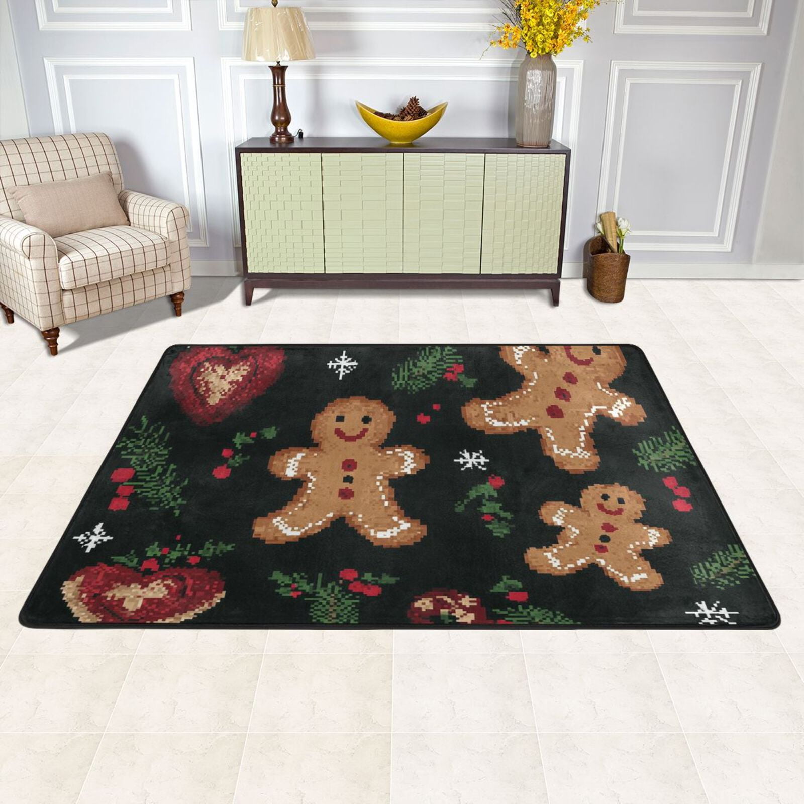 Gingerbread Men Leaves Area Rug Washable 72 x 48 Floor Carpet Mat Non ...