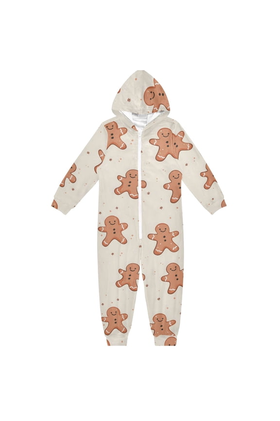 Gingerbread Men One Piece Pajamas Soft Jumpsuit Cozy Sleep and Play Romper Zipper and Pockets 5-6T