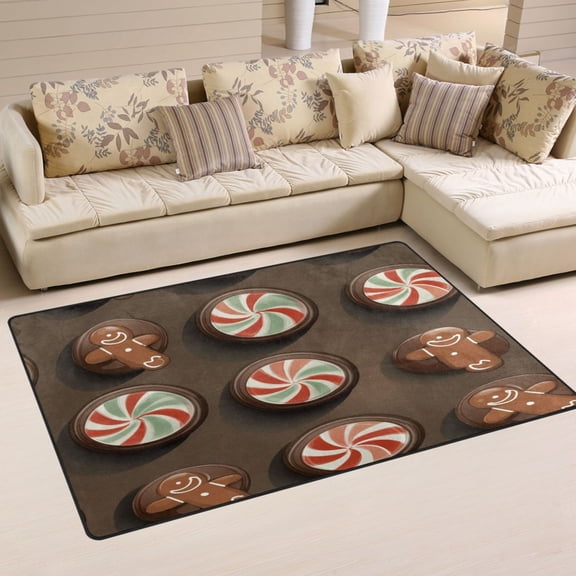 Gingerbread Men and Candy Soft Polyester Area Rug 31''x20'', Non Slip, Memory Foam, Water Absorbent