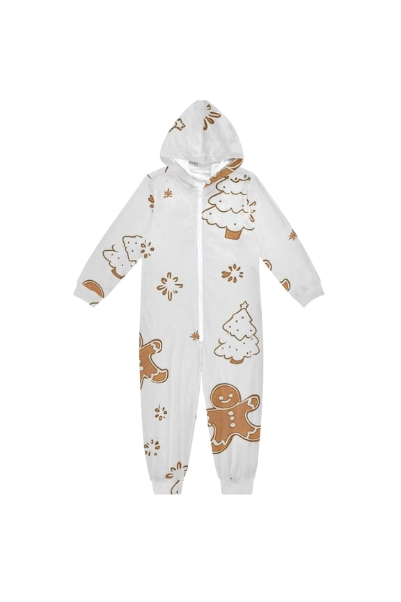 Gingerbread Men and Christmas One Piece Pajamas Soft Jumpsuit Cozy Sleep and Play Romper Zipper and Pockets 4T