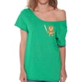 thumbnail image 1 of Gingerbread Ninja Pocket Print Off Shoulder T Shirt for Ladies Retro Oversized Shirts for Her - S M L XL 2XL Xmas Graphic Tee - Christmas Gift Holiday Geeky Xmas Tee T-Shirt Womens, 1 of 2