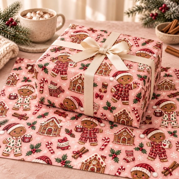 Gingerbread Pajamas Blush Pink Christmas Wrapping Paper - Walmart.com
