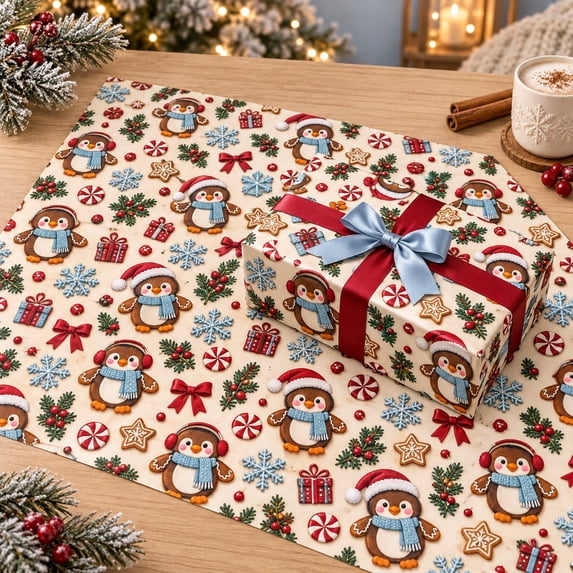 Gingerbread Penguin Christmas Wrapping Paper - Walmart.com