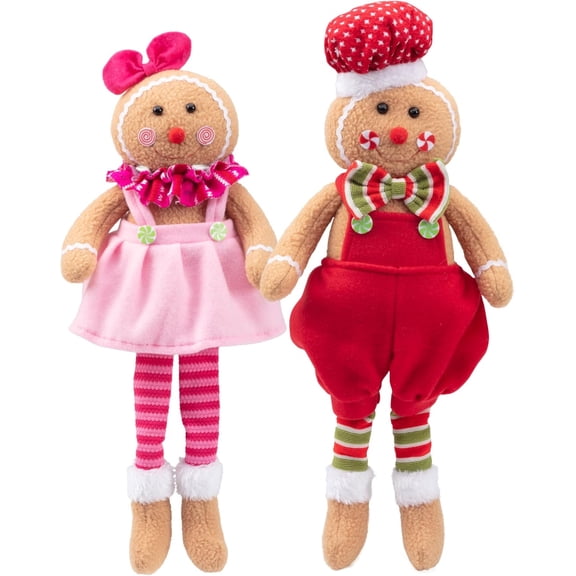 Gingerbread Plush Dolls, Set of 2- 17" Boy and Girl Cute Shelf Decorations- Fun Kids Toy, Decorate Your House
