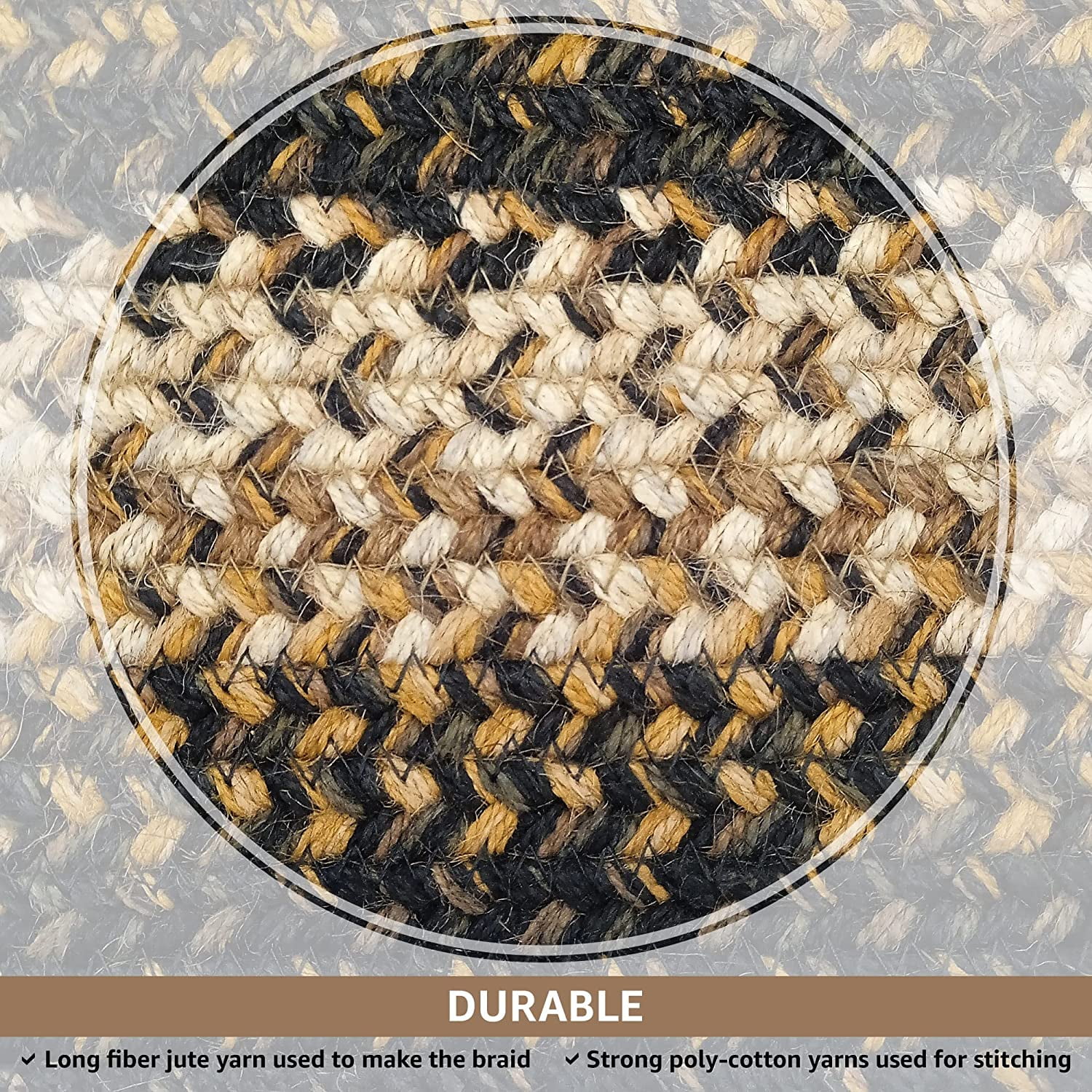 Gingerbread Premium Jute Braided Stair Tread 8” x 28” (Set of 13) Oval Multi Color Reversible