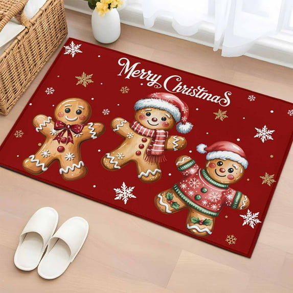 Gingerbread Red Entryway Rug 2'x3' Non Slip Front Door Mats, Christmas Winter Snowflake Entrance Rugs Indoor Outdoor Carpet, Washable Floor Mats Small Area Rug for Bedroom Kitchen