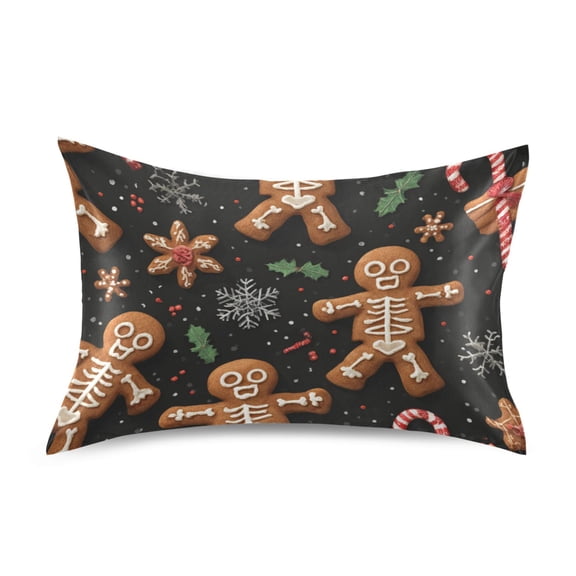 Gingerbread Skeleton Candy Cane Snowflakes Christmas Satin Pillowcase Envelope Design Pillow Covers 1 Pack Standard Size 20" x 26"