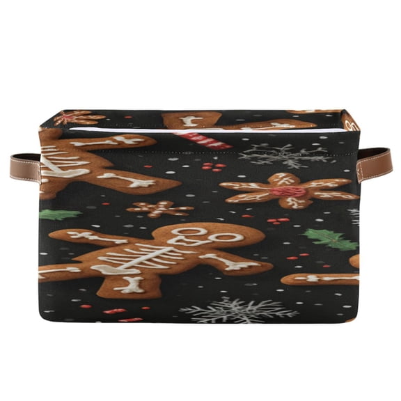 Gingerbread Skeleton Candy Cane Snowflakes Christmas Square Storage Bins with Handles Collapsible Containing Box 1 Pack