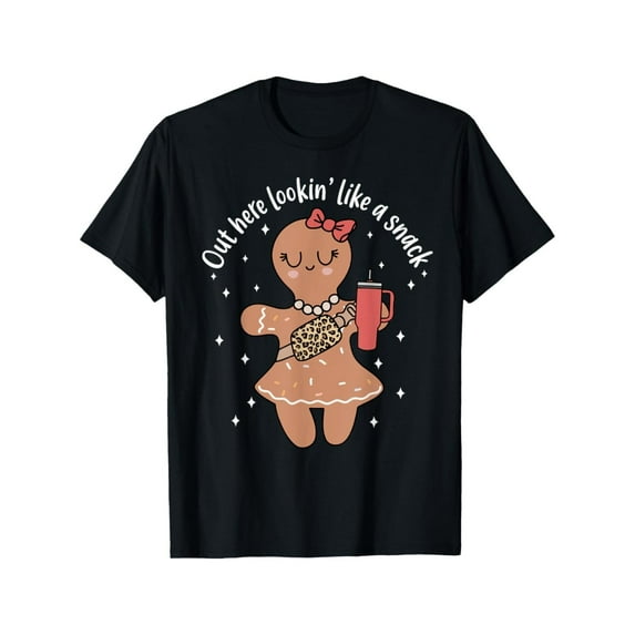 Gingerbread Snack Tee "Out Here Lookin Like a Snack" Graphic Vintage Top Short Sleeve Round Neck Black S-5XL