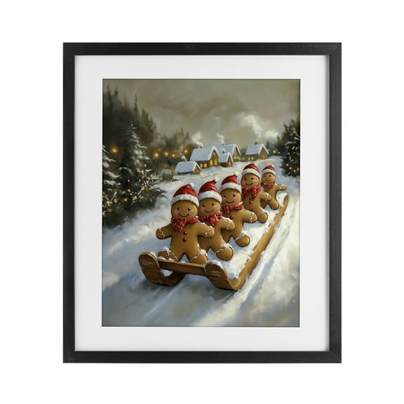 Stupell Industries Gingerbread Snow Day Sledding Black Framed Print Under Glass, design by Arlington Prints
