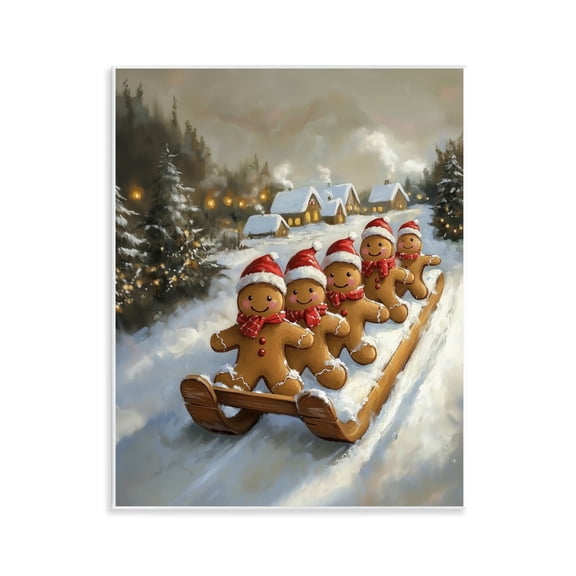 Stupell Industries Gingerbread Snow Day Sledding Wall Plaque Art, design by Arlington Prints