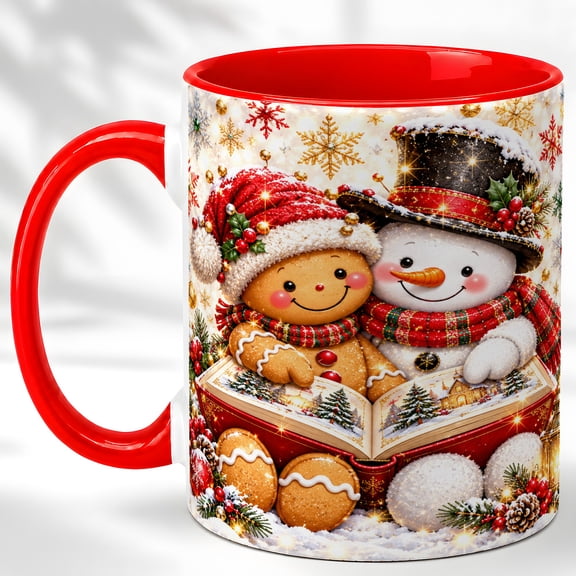 Gingerbread Snowman Coffee Mug, Christmas Storytime Mug, Ceramic Cup 11oz