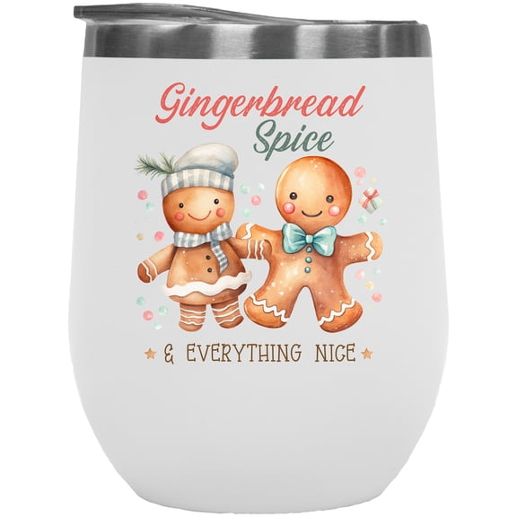 Gingerbread Spice & Everything Nice with Watercolor Gingerbreads Art, Christmas Merch Gift, White 12oz Wine Tumbler