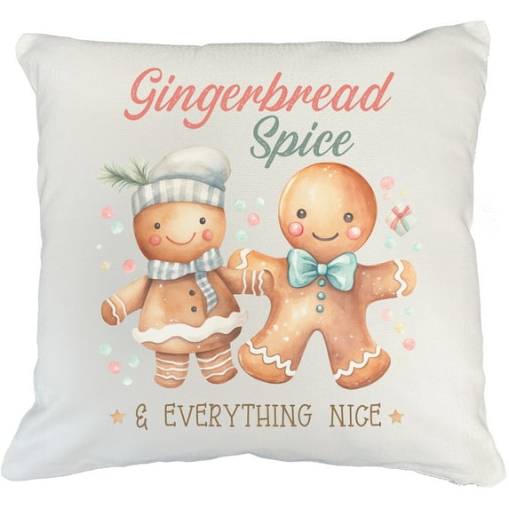 Gingerbread Spice & Everything Nice with Watercolor Gingerbreads Art, Christmas Merch Gift, White Pillow Case 20X20 IN