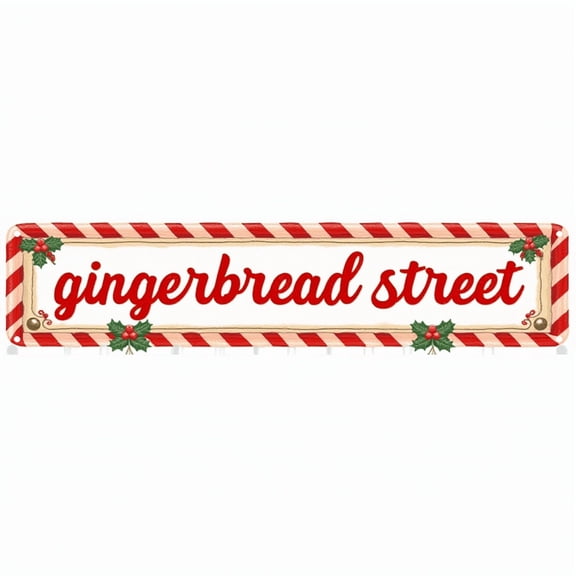 Gingerbread Street Tin Decor 16*4 Inches "gingerbread street" Home/Christmas Wall Art - Retro Holiday Accent, Christmas Decor, Kitchen Metal Sign