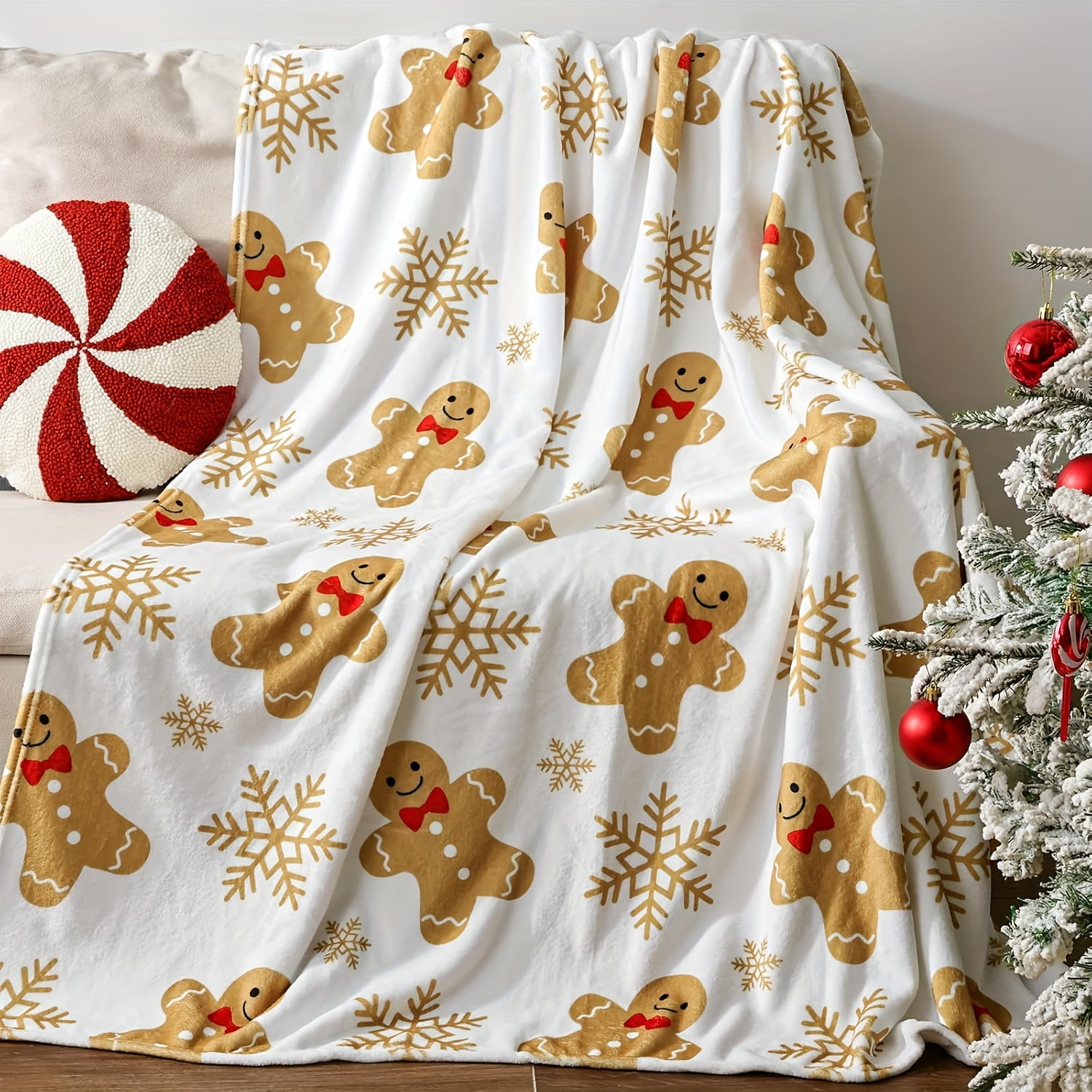 Gingerbread Throw Blanket Ultra Soft Plush Flannel Bedspread Holiday ...