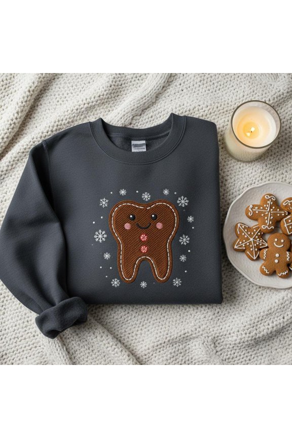 Gingerbread Tooth Embroidered Sweatshirt, Cute Dental Christmas Jumper, Hygienist Holiday Sweater, Dentist Xmas Gift