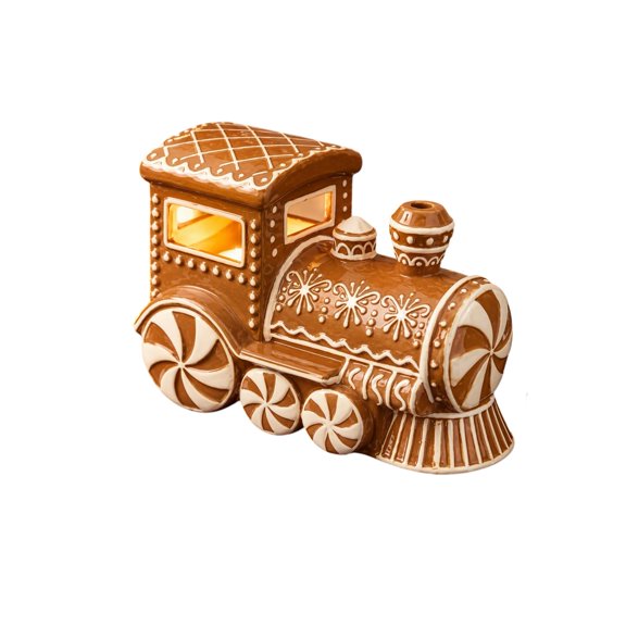 Gingerbread Train Figurine, Resin Embossed White Icing Gingerbread Locomotive, Christmas Tabletop Holiday Home Decoration Ornament