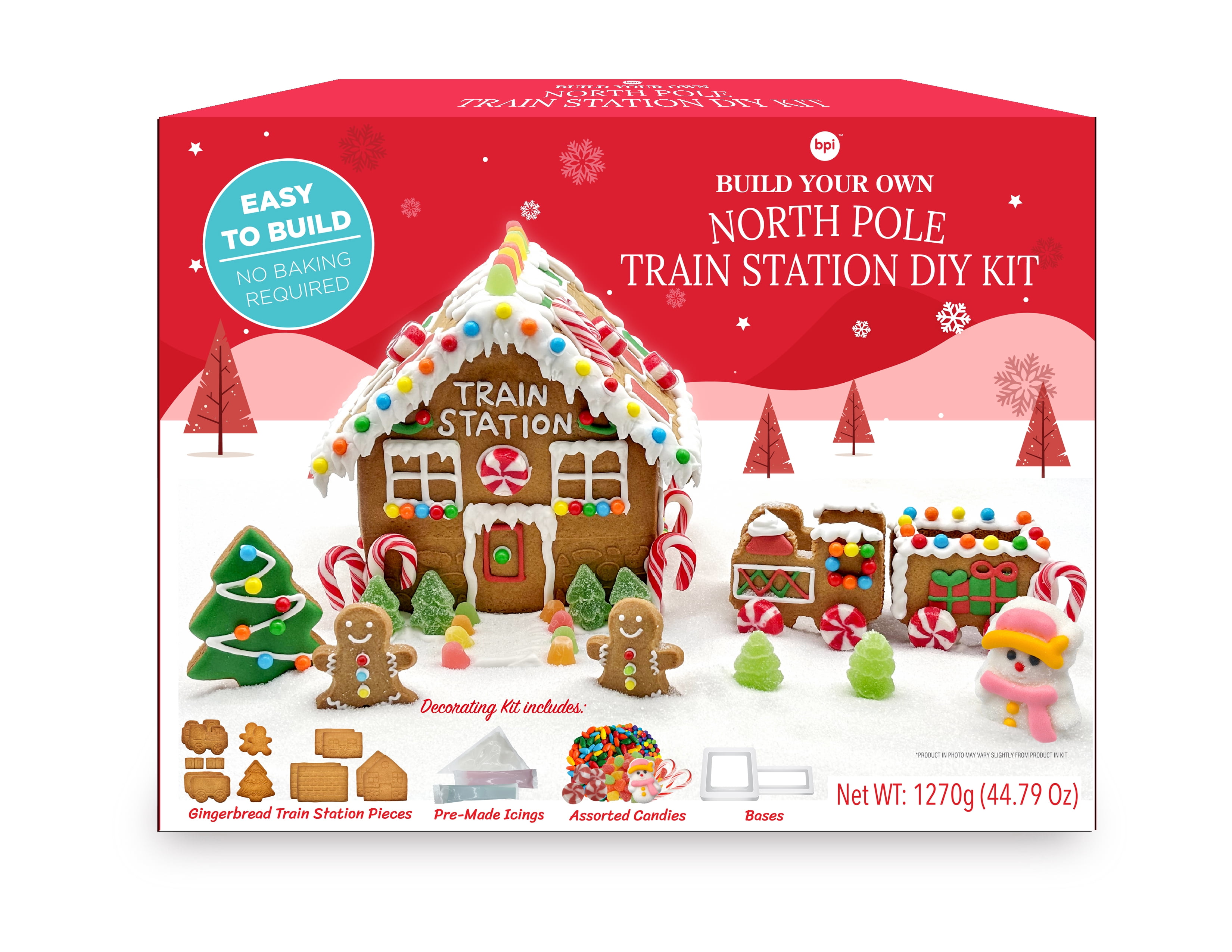 Pre-Built Gingerbread Christmas Train Station DIY Kit, Ready to Decorate, 44.79 oz