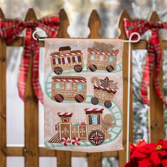 Gingerbread Train Suede Garden Flag