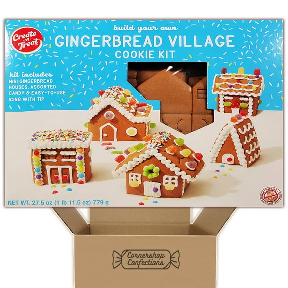 Gingerbread Village Create A Treat Cookie Kit - Includes Assorted Candy, Icing, Cookies, Instructions - For Holidays, Birthdays, Snow Days in Cornershop Confections Pack