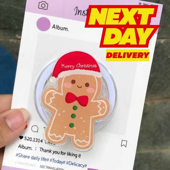 Gingerbread With Christmas Hat Phone, Kawaii Gingebread Man Phone Phone Grip, Everyday Style Phone Holder, E-Reader Accessory