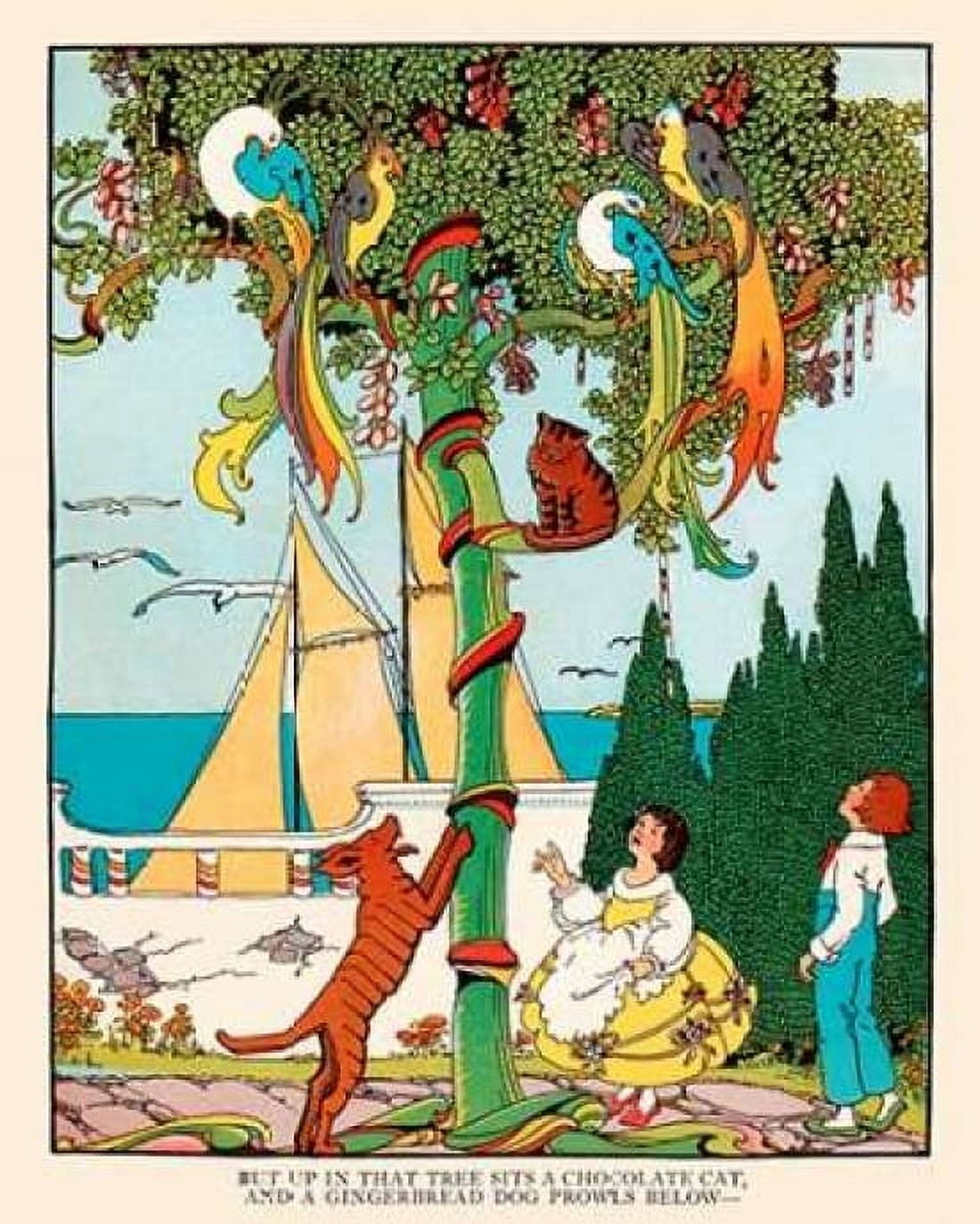 Gingerbread dog chases the Cat and Birds Canvas Art - Eugene Field (24 x 30)