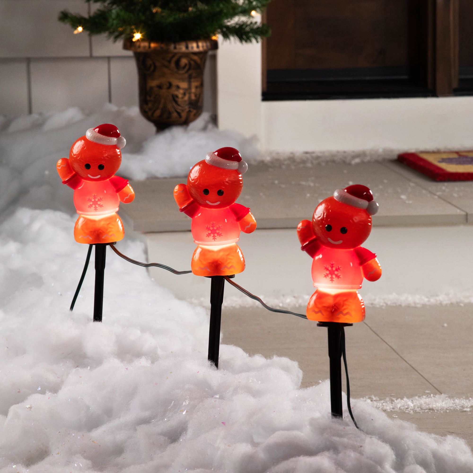 Gingerbread with Santa Hat Outdoor Christmas Pathway Markers - 16.75" - Set of 3