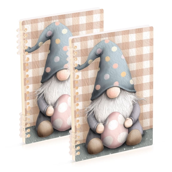 Gingham Background Gnome with Easter Egg Notebook Detachable Coil Notebook Diary Plan Book A5 Size 60 Pages 2 Pack