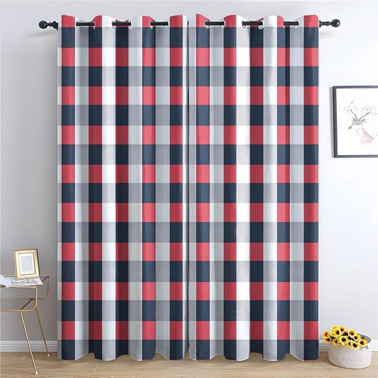 Gingham Blackout Curtains For Living Room Bedroom, Thermal Insulated ...