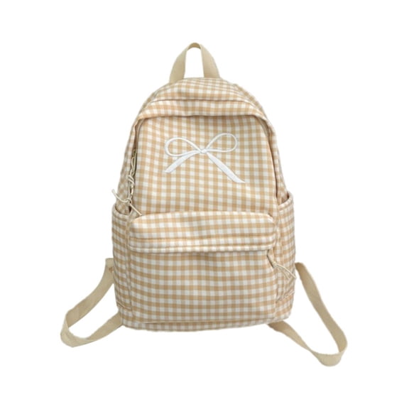 Gingham Bow Decor Backpack, Plaid Casual Daypack, Lightweight Fashion Rucksack, Multi-Pocket Carry Knapsack, Soft Fabric Daily Backpack, Vintage Checkered Travel Backpack for Trips